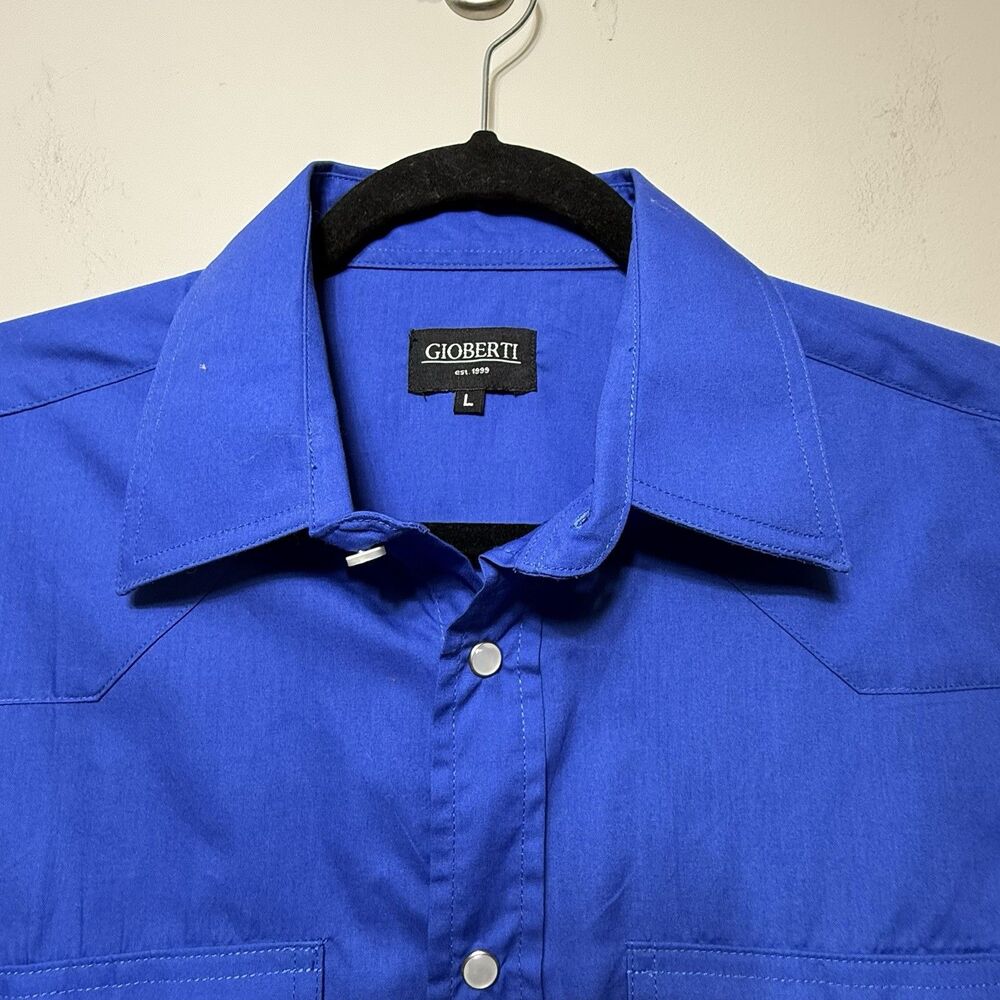 Gioberti Men Shirt Pearl Snap Size L Blue Short Sleeve Western Rodeo